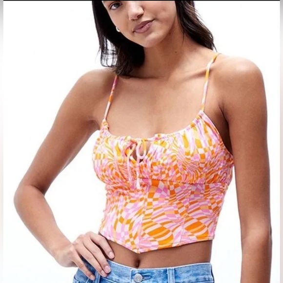 PAC sun Pink and Orange Women's Tie front crop tank M - Picture 1 of 6